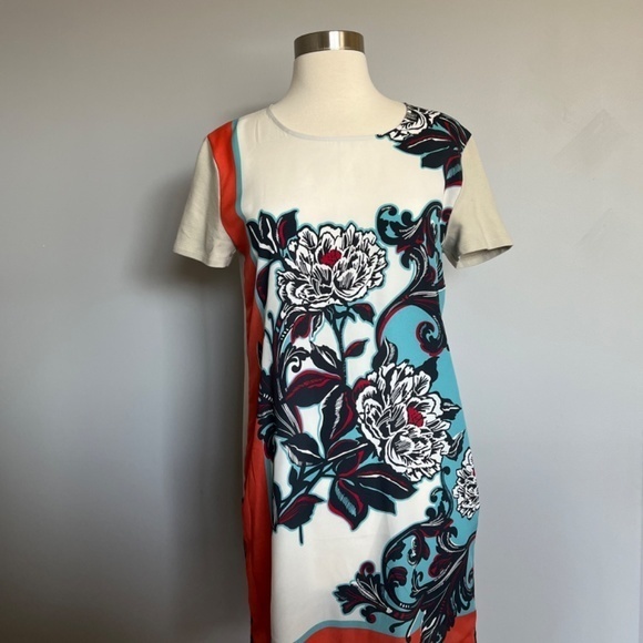 Sportmax Code Sheath Floral Scarf Roses Casual T-shirt Mini Colorblock‎ Dress - Picture 5 of 9